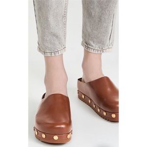 Tory Burch Brown Coin Leather Lug Sole Stud Slide Mule, Sz 7